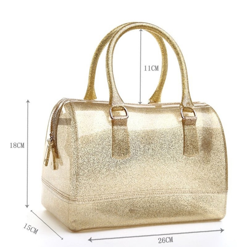 MIFORINES Ladies Summer Jelly Pillow-shaped Top Handle Handbag Candy Color Transparent Crystal Purse (Glitter Gold) - Image 2